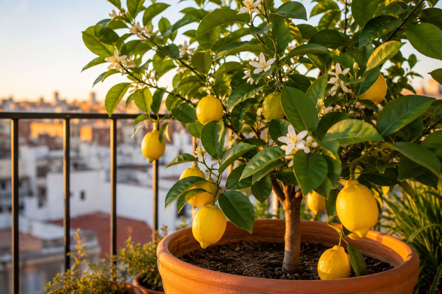 Frutal mediterráneo en maceta en terraza